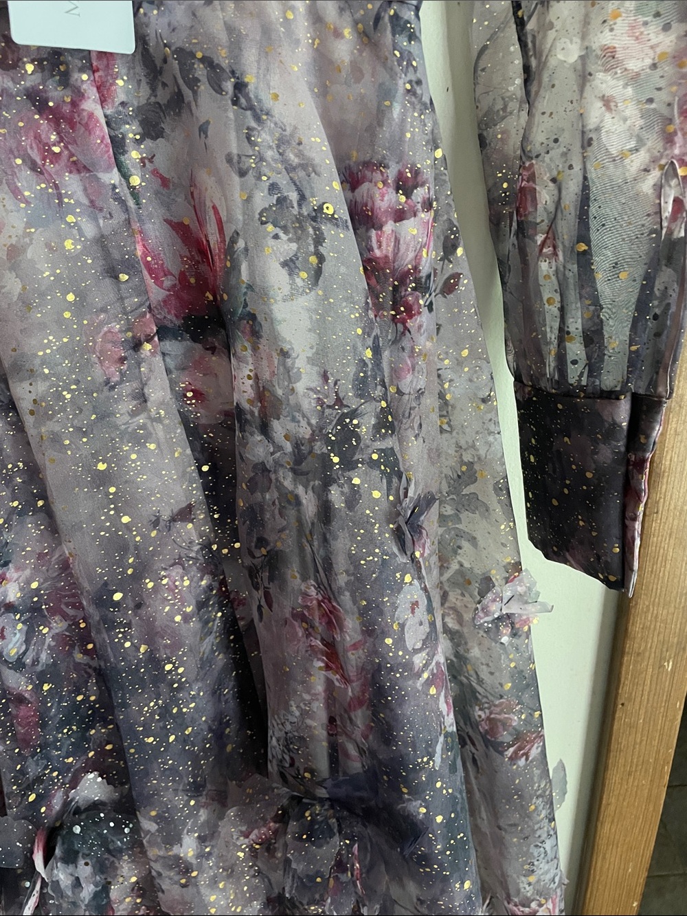 MARCHESA Twisted Floral Appliquéd Printed Organza Gown Mauve Lilac - Picture 14 of 16